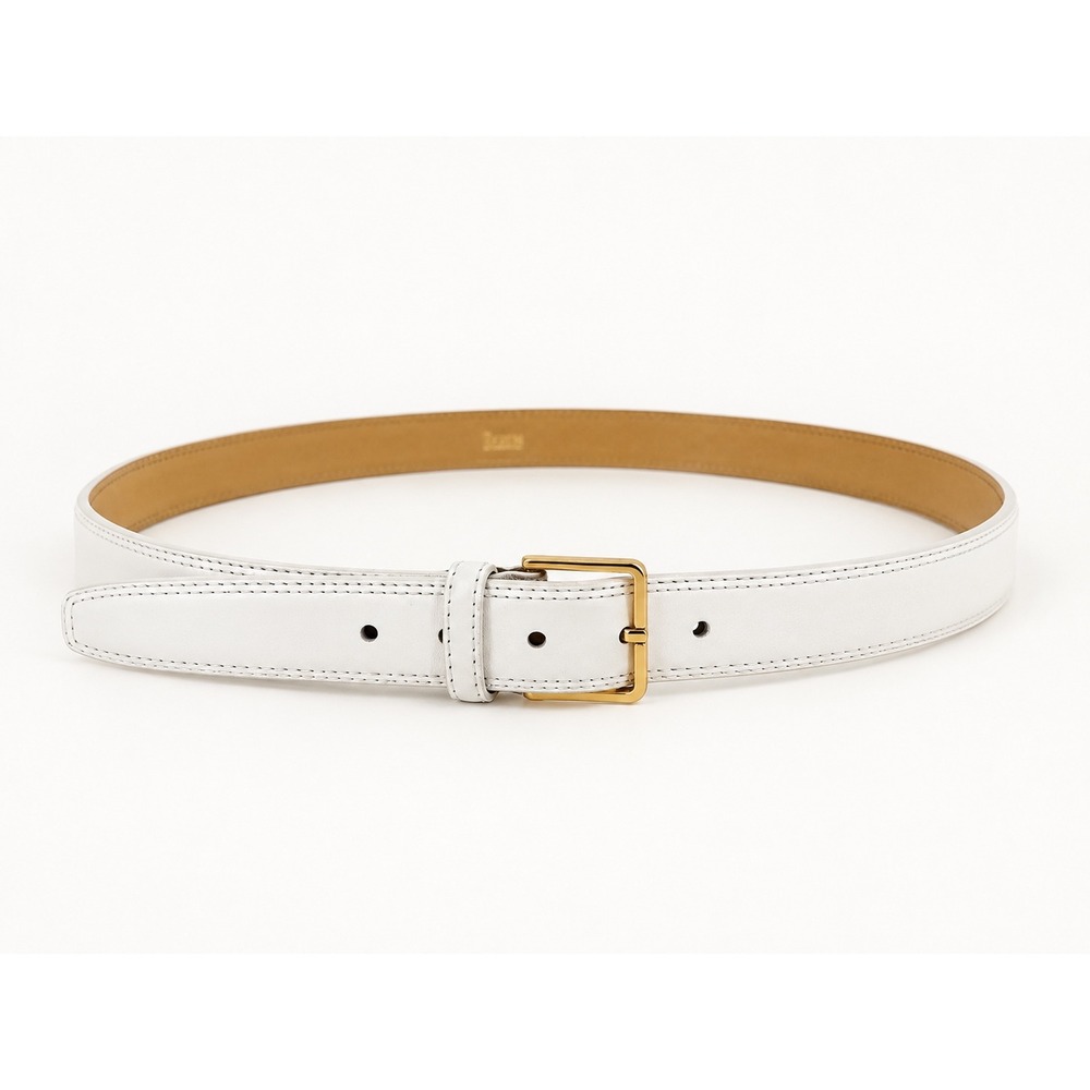 Lejon Belt Women 36 White Glazed Aniline Steerhide Leather Gold Buckle Vintage